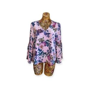 Cupio pink floral blouse loose top small